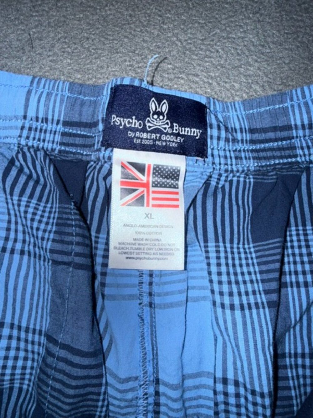 Psycho Bunny Men's Pajama Jounge Pants Blue Plaid Cotton Size XL - Picture 3 of 6